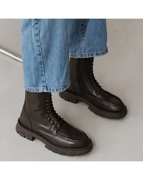 Boots en Cuir Rumilo marron - Talon 4.5 cm